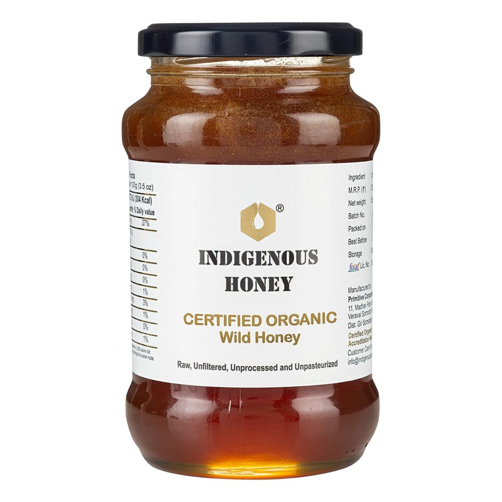 INDIGENOUS HONEY Raw Organic Honey NMR Tested NPOP Organic Certified Pure Natural Unprocessed Original Honey - 530 Grams Glass Jar (Pack of 1)