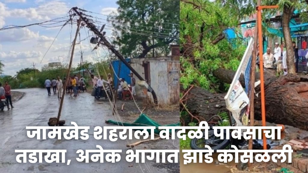Jamkhed city and its surroundings were hit by stormy rain, trees and electricity poles were uprooted in many areas, loss of lakhs of rupees, Presence of pre-monsoon stormy rain in Jamkhed,