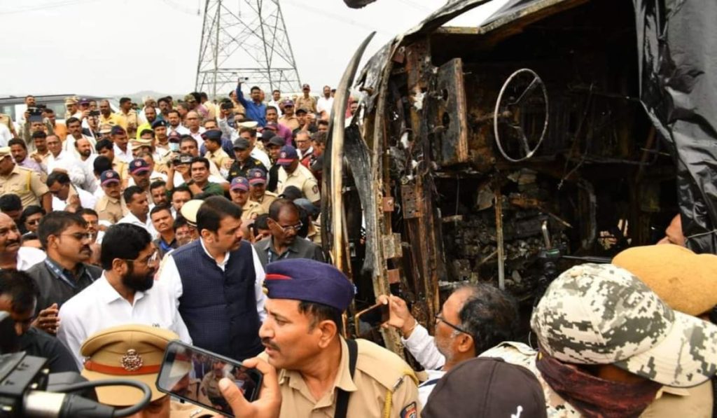 Chief Minister Eknath Shinde and Deputy Chief Minister Devendra Fadnavis inspected Buldhana bus accident site, passenger who survived Buldhana bus accident said As soon as we jumped down 