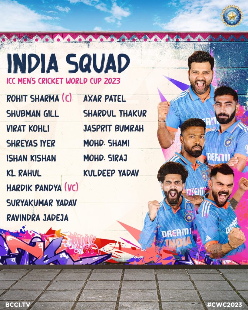 team india announced for World Cup cricket tournament 2023